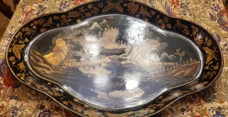 Bandeja Antigua Japonesa Madera Lacada