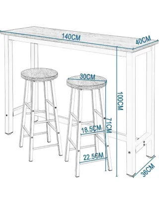 Mesa alta y 2 taburetes madera