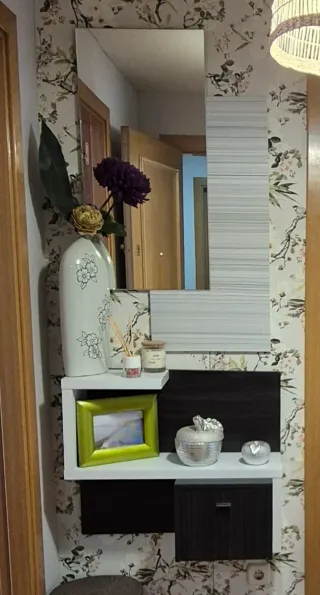 Mueble recibidor entrada madera y cristal