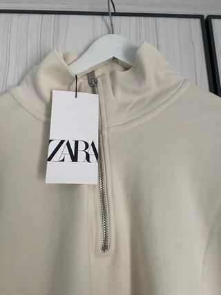Sudadera Zara Beige Media Cremallera Nueva