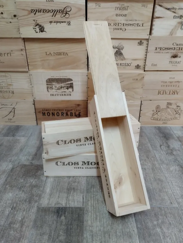 3 Cajas de madera con tapa corredera
