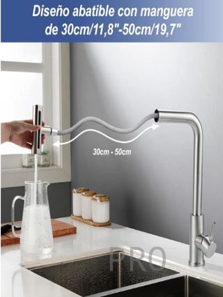 Grifo cocina extraíble Inox giratorio 360° gris acero