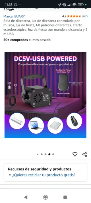 Luz de discoteca EUARY controlada por música