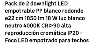 2 Downlight LED Slim 22cm 18W 4000K