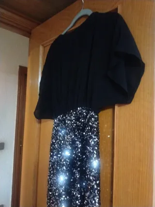 Mono fiesta lentejuelas negro Talla M, manga corta