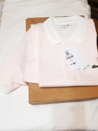 Polo Lacoste Rayas Rosa y Blanco