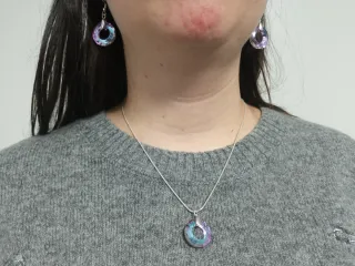 Conjunto pendientes y colgante aro cristal