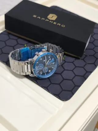 Reloj de Hombre Azul y Plateado