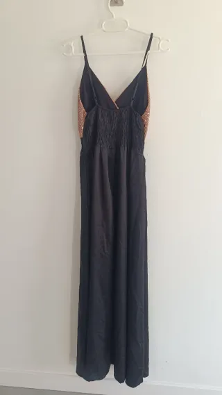 Vestido S-M fiesta largo lentejuelas negro y rosa