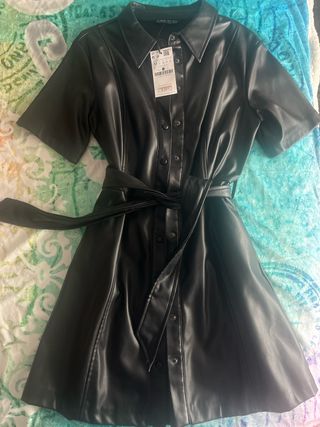 Vestido de cuero negro nuevo Talla M