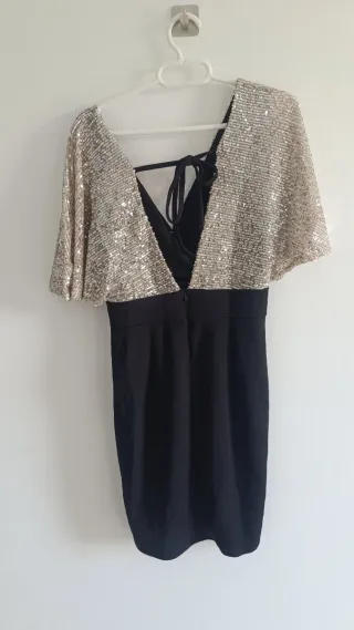Vestido corto lentejuelas plateado negro S/M