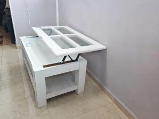 Mesa de centro elevable con tapa de cristal
