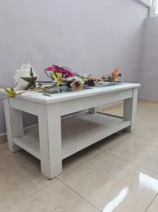 Mesa de centro elevable con tapa de cristal