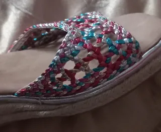 Sandalias cuña esparto multicolor y plata