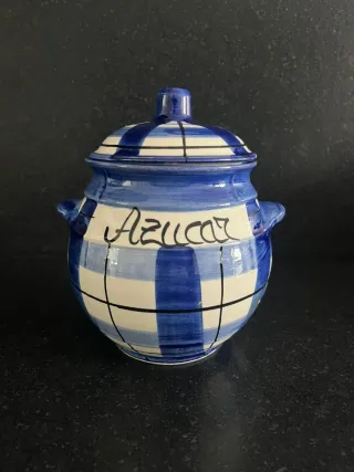Azucarero de cerámica a cuadros