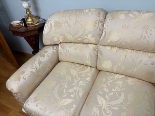 Sofá de 3 plazas tela beige y oro