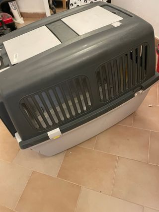 Transportín perro viaje gris y blanco