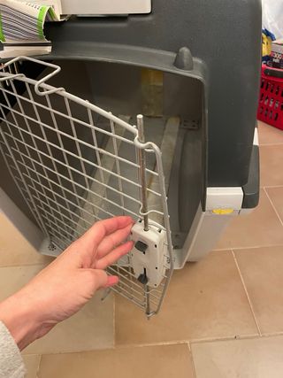 Transportín perro viaje gris y blanco