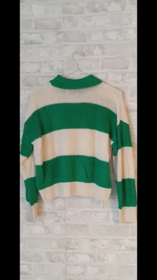 Jersey Polo Rayas Verde y Blanco Talla S