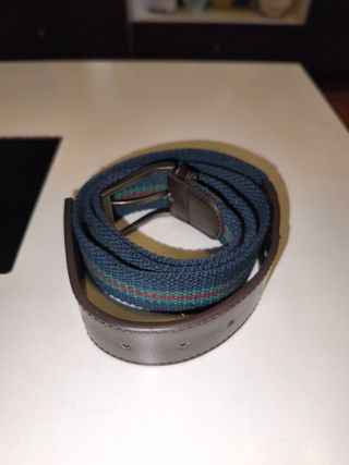 Cinturón lona y cuero azul y verde Nuevo 110cm