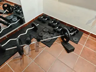 Juego de pesas y barra