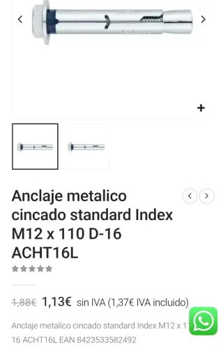 Tornillos para hormigón INDEX M-12 x 110