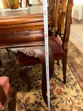 Mesa comedor extensible y 6 sillas madera.