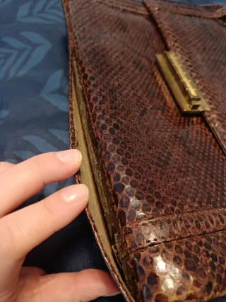 Bolso Vintage Piel Serpiente Marrón Dorado