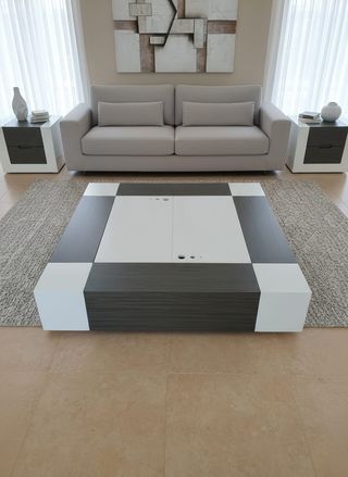 Mesa centro moderna almacenaje cristal madera