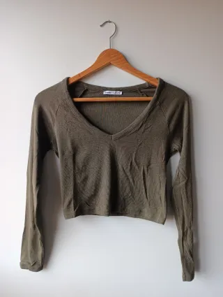 Camiseta manga larga verde oliva mujer