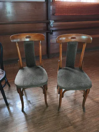 Pack 5 Sillas Antiguas Madera Tapizadas y Ratán