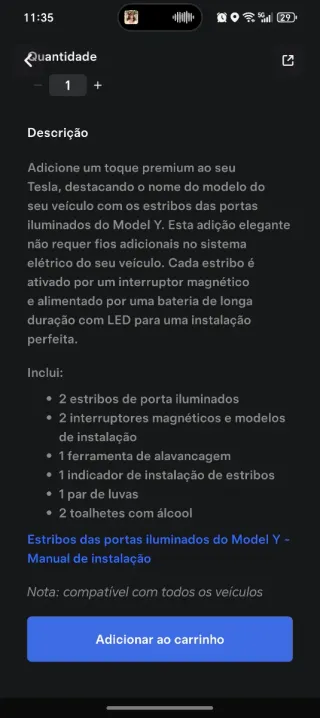 Estribos Iluminados Originais Tesla Model Y