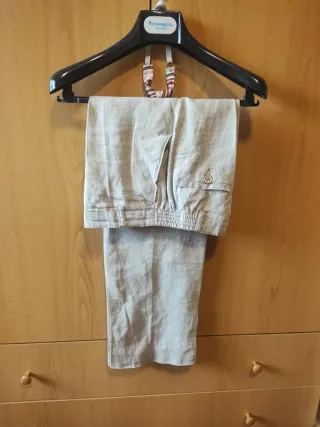 Traje Lino Comunión Niño Beige Talla 9