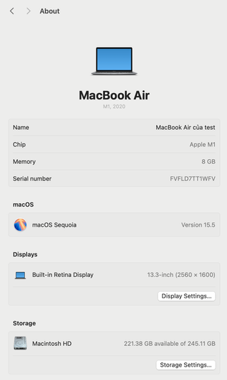 MacBook Air 13”, M1, 2020, Gris Espacial