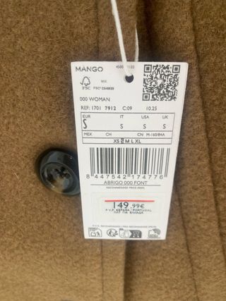 Abrigo MANTECO NUEVO SIN ESTRENAR