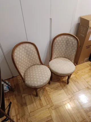 Poltroncine vintage basse in tessuto e legno