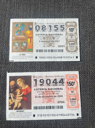 Cupones Lotería Nacional 2000 y 2001
