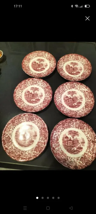 12 Platos Llanos Grandes Cartuja Rojos