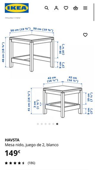 Conjunto mesas nido madera pino. IKEA HAVSTA