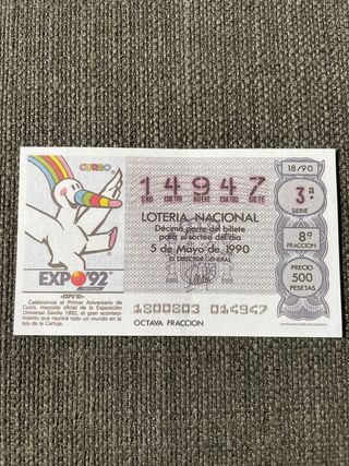 Cupón Lotería Nacional Expo 92 Curro 1990