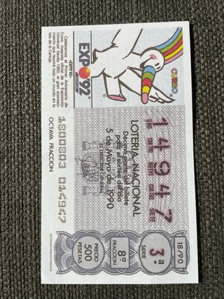 Cupón Lotería Nacional Expo 92 Curro 1990