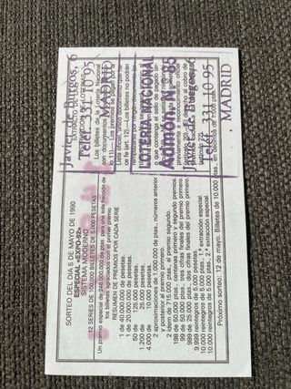 Cupón Lotería Nacional Expo 92 Curro 1990