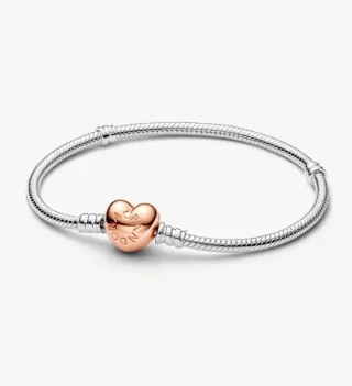 Pulsera Pandora Corazón Oro Rosa y Plata