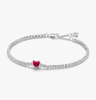 Pulsera Plata Corazón Rojo