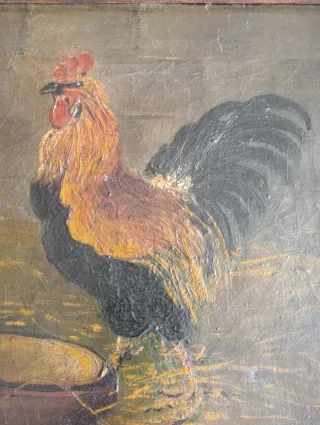 Cuadro antiguo gallinas y gallo