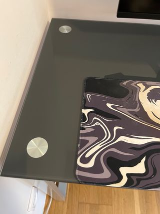 Escritorio cristal, blanco y metal