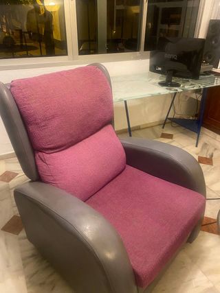 Sillón reclinable tela y piel gris/rosa