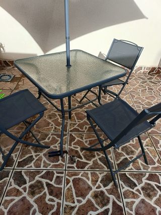 Mesa y 4 Sillas Terraza Cristal