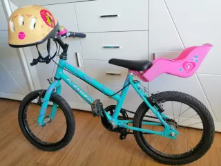Bicicleta niña 3-5 años verde y rosa con transport