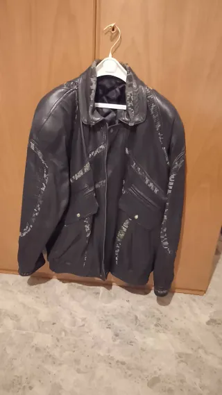 Cazadora Piel Cro Negra y Gris